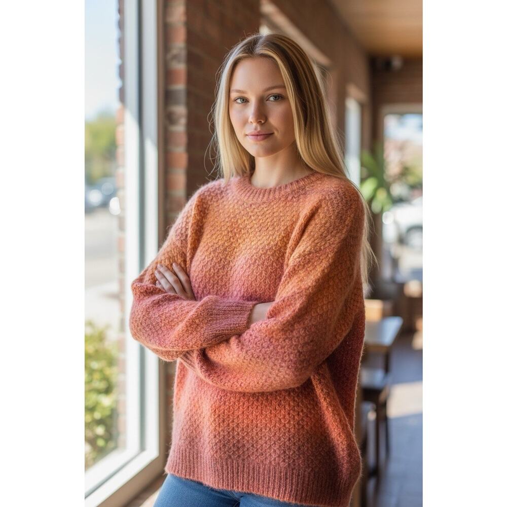 Cliche’ Space Dye Textured Sweater Wool Blend Pink Yellow